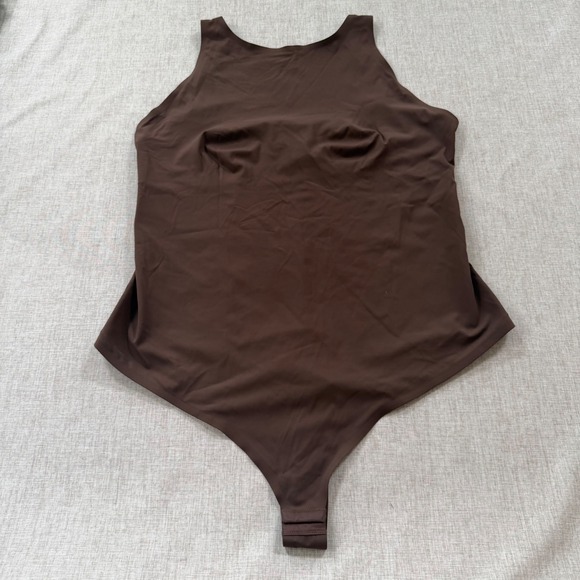 Pinsy Tops - Pinsy Seamless Thong Bodysuit 3X High Neck Scoop Back Shapewear chocolate brown